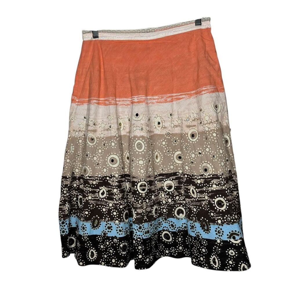 vintage Y2K 2000s retro Vibrant orange and blue midi skirt with a boho touch, - Picture 2 of 8